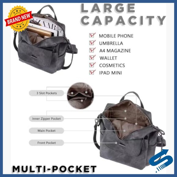 PU Leather Backpack Purse Multipurpose Handbag Adjustable Strap Travel main image 5